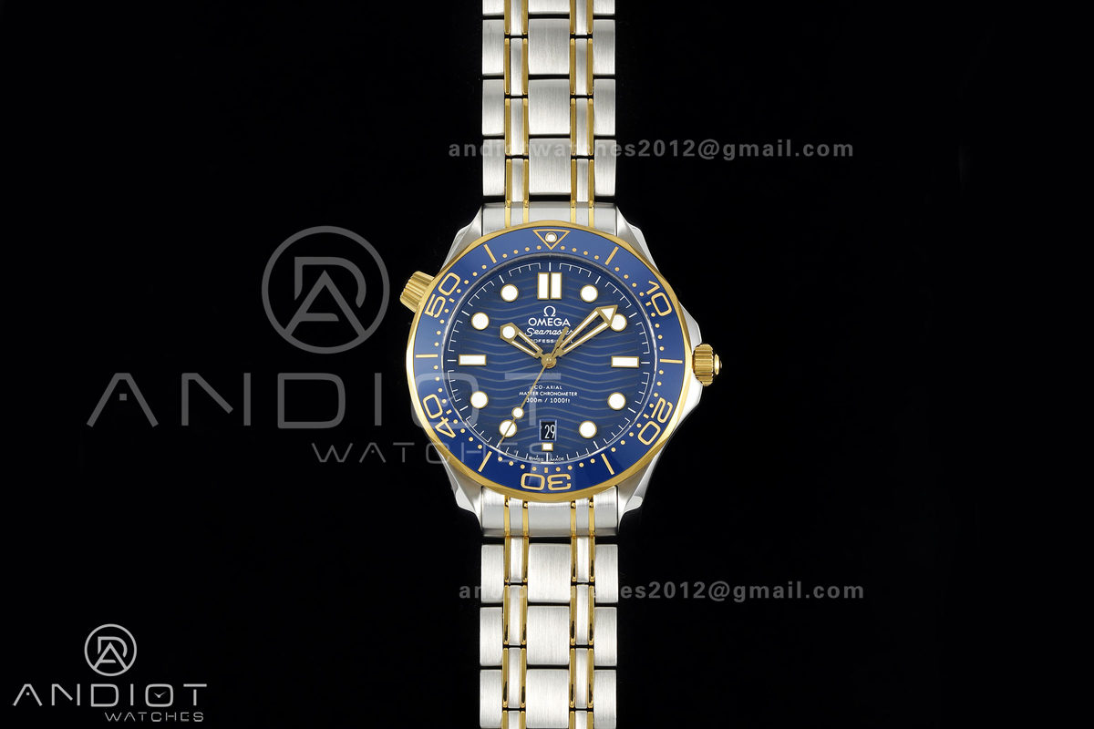 Seamaster Diver 300M SS/YG ORF 1:1 Best Edition Blue Ceramic Blue Dial on SS/YG Bracelet OR8800 Super Clone